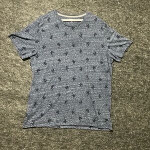 Old Navy Heathered Blue Palm Print Tee